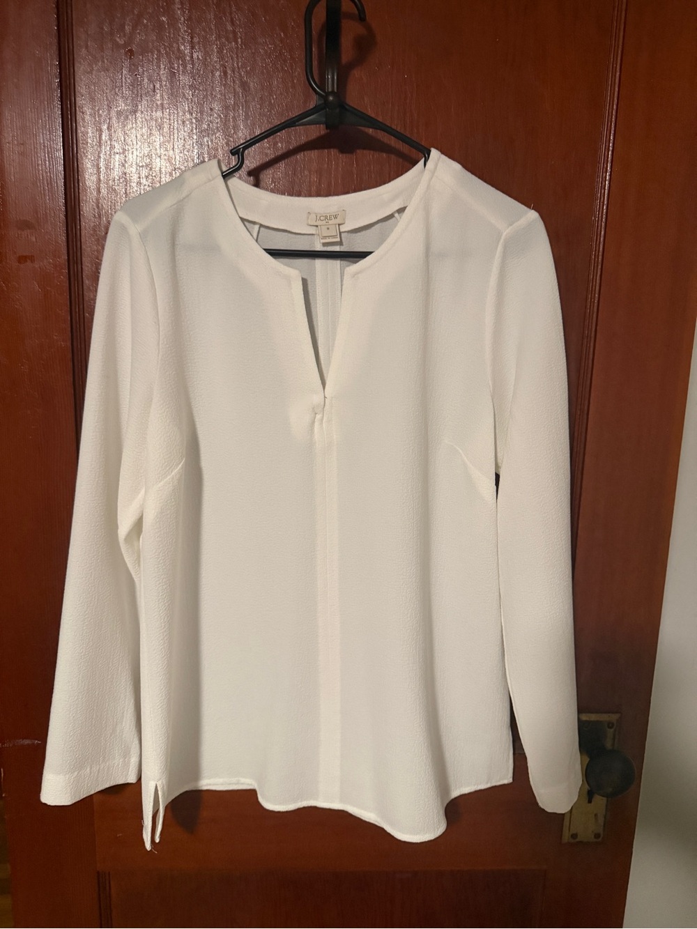 J. Crew Women's White Split-Neck Long-Sleeve Blouse